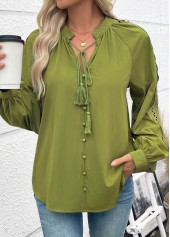 Grass Green Tummy Coverage Long Sleeve V Neck Blouse | thumb picture 