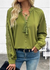 Grass Green Tummy Coverage Long Sleeve V Neck Blouse