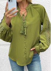Grass Green Tummy Coverage Long Sleeve V Neck Blouse | thumb picture 