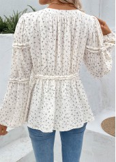 Beige Peplum Ditsy Floral Print Long Sleeve Blouse | thumb picture 