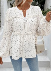 Beige Peplum Ditsy Floral Print Long Sleeve Blouse | thumb picture 