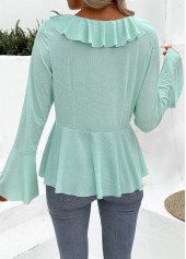 Mint Green Peplum Long Sleeve V Neck Blouse | thumb picture 