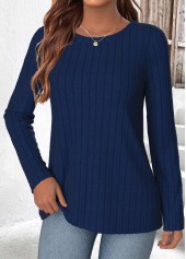Navy Long Sleeve Round Neck T Shirt | thumb picture 