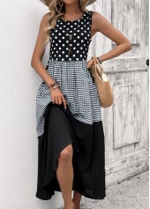 Black Tummy Coverage Polka Dot Sleeveless Round Neck Dress | thumb picture 