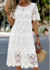 White Tummy Coverage Short Sleeve Scoop Neck Dress | thumb picture 