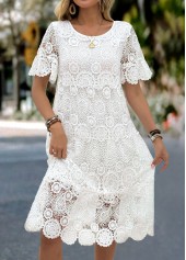 White Tummy Coverage Short Sleeve Scoop Neck Dress | thumb picture 