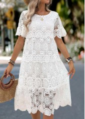 White Tummy Coverage Short Sleeve Scoop Neck Dress | thumb picture 