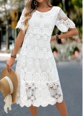 White Tummy Coverage Short Sleeve Scoop Neck Dress