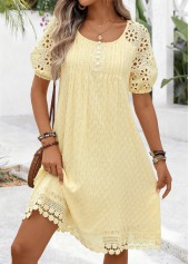 Light Yellow Tummy Coverage A Line Short Sleeve Dress | thumb picture 