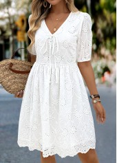White Tummy Coverage Half Sleeve V Neck Dress