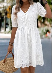 White Tummy Coverage Half Sleeve V Neck Dress | thumb picture 