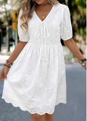 White Tummy Coverage Half Sleeve V Neck Dress | thumb picture 