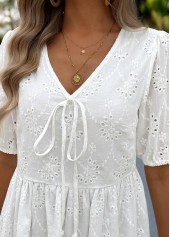 White Tummy Coverage Half Sleeve V Neck Dress | thumb picture 
