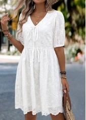 White Tummy Coverage Half Sleeve V Neck Dress | thumb picture 