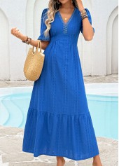 Royal Blue Tummy Coverage Short Sleeve V Neck Dress | thumb picture 