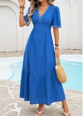 Royal Blue Tummy Coverage Short Sleeve V Neck Dress