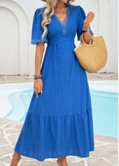 Royal Blue Tummy Coverage Short Sleeve V Neck Dress | thumb picture 