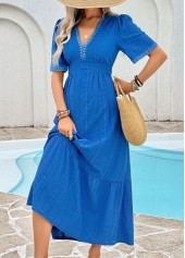 Royal Blue Tummy Coverage Short Sleeve V Neck Dress | thumb picture 