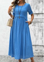 Sky Blue Tummy Coverage Short Sleeve Scoop Neck Dress