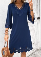 Navy Tummy Coverage Geometric Print Short 3/4 Sleeve Dress | thumb picture 