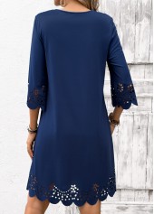 Navy Tummy Coverage Geometric Print Short 3/4 Sleeve Dress | thumb picture 