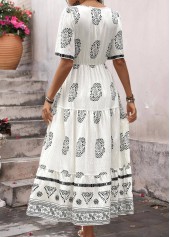 White Bohemian Print Tummy Coverage Short Sleeve Dress | thumb picture 