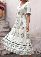 White Bohemian Print Tummy Coverage Short Sleeve Dress | thumb picture 