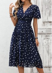 Navy Tummy Coverage Polka Dot Short Sleeve Dress | thumb picture 