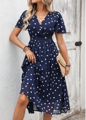 Navy Tummy Coverage Polka Dot Short Sleeve Dress | thumb picture 