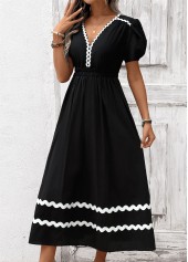 Black Tummy Coverage Maxi Short Sleeve V Neck Dress | thumb picture 