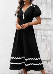Black Tummy Coverage Maxi Short Sleeve V Neck Dress | thumb picture 