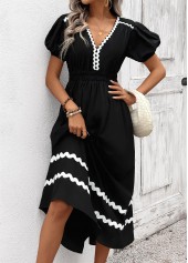 Black Tummy Coverage Maxi Short Sleeve V Neck Dress | thumb picture 