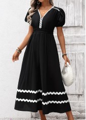 Black Tummy Coverage Maxi Short Sleeve V Neck Dress