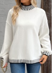 White Tummy Coverage Long Sleeve High Neck Sweater