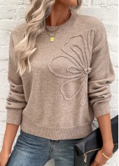 Light Camel Tummy Coverage Long Sleeve Round Neck Sweater | thumb picture 
