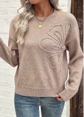 Light Camel Tummy Coverage Long Sleeve Round Neck Sweater | thumb picture 