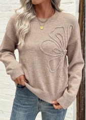 Light Camel Tummy Coverage Long Sleeve Round Neck Sweater