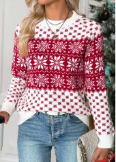 Christmas Wine Red Tummy Coverage Snowflake Print Sweater | thumb picture 