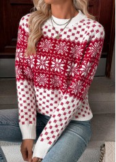 Christmas Wine Red Tummy Coverage Snowflake Print Sweater | thumb picture 