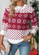 Christmas Wine Red Tummy Coverage Snowflake Print Sweater | thumb picture 