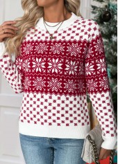 Christmas Wine Red Tummy Coverage Snowflake Print Sweater | thumb picture 