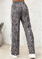 Black Leopard Straight Leg Elastic Waist High Waisted Pants | thumb picture 