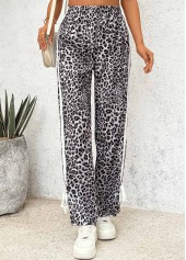 Black Leopard Straight Leg Elastic Waist High Waisted Pants | thumb picture 