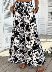 Beige Pocket Plants Print Wide Leg Elastic Waist Pants | thumb picture 