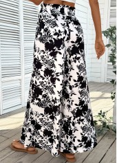 Beige Pocket Plants Print Wide Leg Elastic Waist Pants | thumb picture 