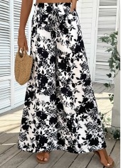 Beige Pocket Plants Print Wide Leg Elastic Waist Pants | thumb picture 