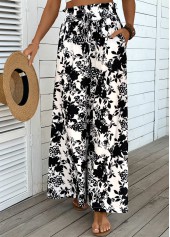 Beige Pocket Plants Print Wide Leg Elastic Waist Pants | thumb picture 