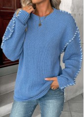 Dusty Blue Tummy Coverage Long Sleeve Round Neck Sweater