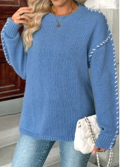 Dusty Blue Tummy Coverage Long Sleeve Round Neck Sweater | thumb picture 