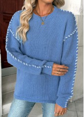 Dusty Blue Tummy Coverage Long Sleeve Round Neck Sweater | thumb picture 